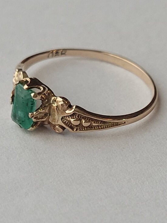 Victorian Natural Emerald Ring Antique Ostby Barton May Birthstone 10k - Picture 3 of 15